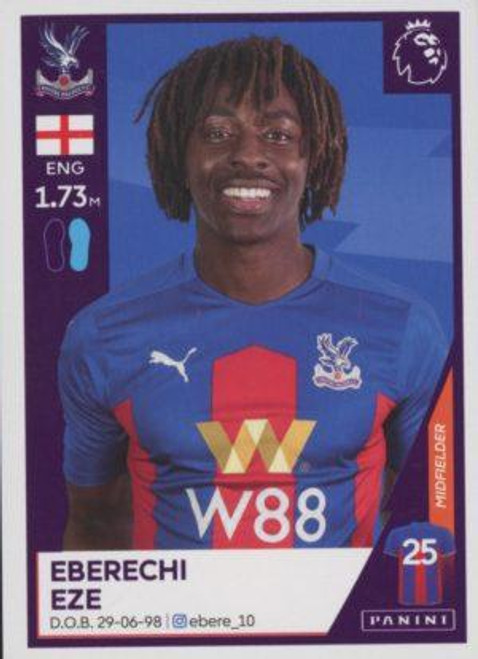 #186 Eberechi Eze (Crystal Palace) Panini Premier League 2021 Sticker Collection