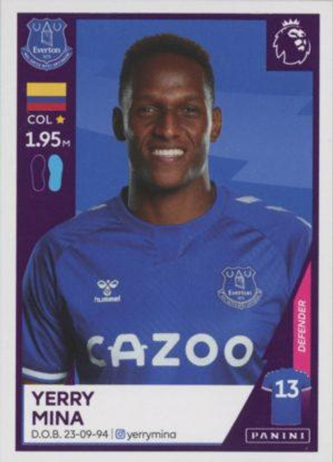 #204 Yerry Mina (Everton) Panini Premier League 2021 Sticker Collection