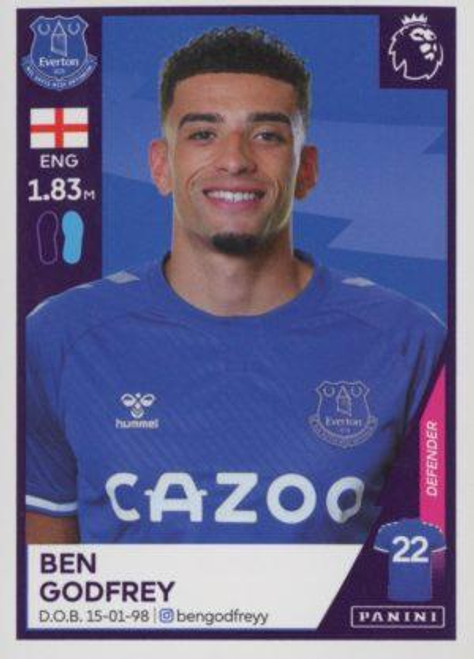 #206 Ben Godfrey (Everton) Panini Premier League 2021 Sticker Collection