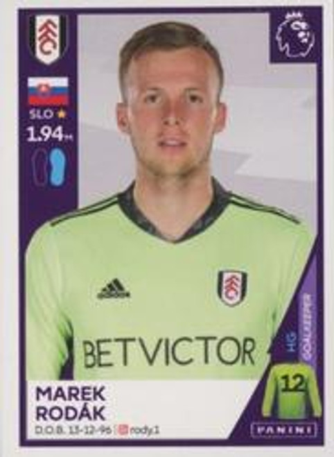 #228 Marek Rodak (Fulham) Panini Premier League 2021 Sticker Collection