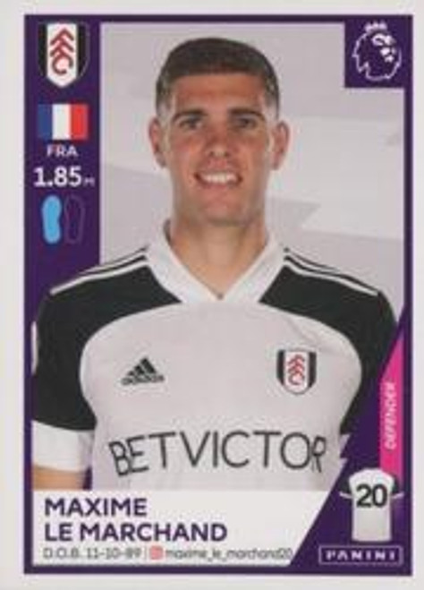 #233 Maxime Le Marchand (Fulham) Panini Premier League 2021 Sticker Collection