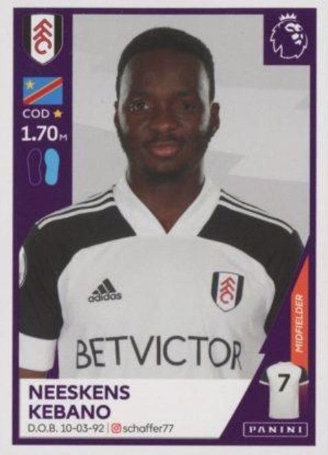 #237 Neeskens Kabano (Fulham) Panini Premier League 2021 Sticker Collection