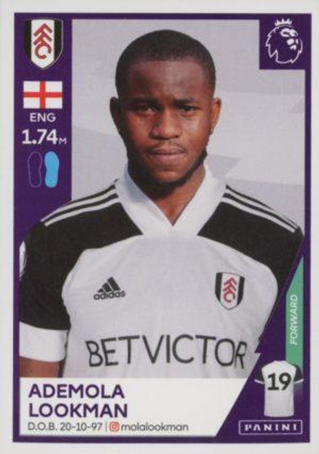 #248 Ademola Lookman (Fulham) Panini Premier League 2021 Sticker Collection