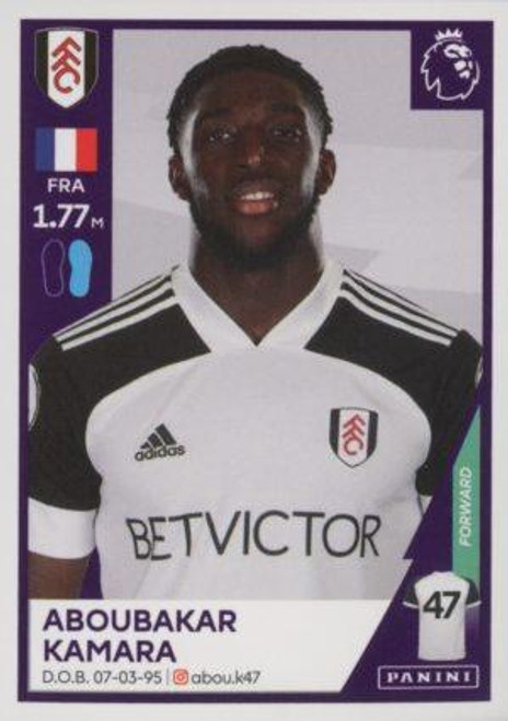 #249 Aboubakar Kamara (Fulham) Panini Premier League 2021 Sticker Collection