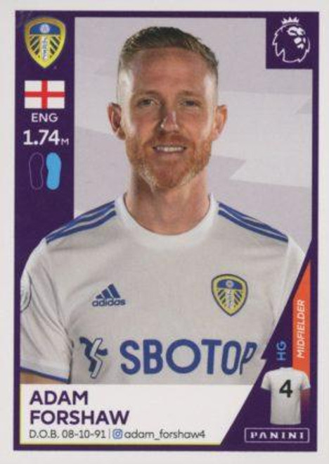#266 Adam Forshaw (Leeds United) Panini Premier League 2021 Sticker Collection