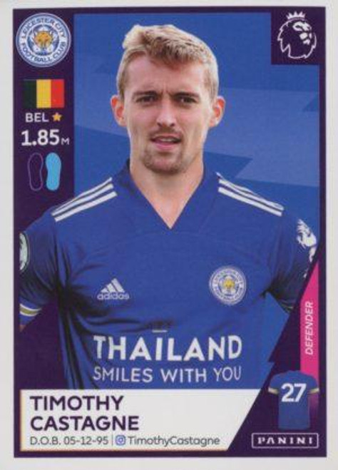 #293 Timothy Castagne (Leicester City) Panini Premier League 2021 Sticker Collection