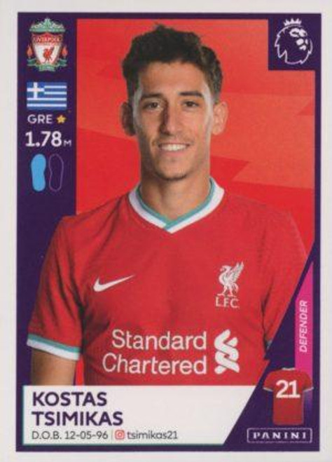 #358 Kostas Tsimikas (Liverpool) Panini Premier League 2021 Sticker Collection