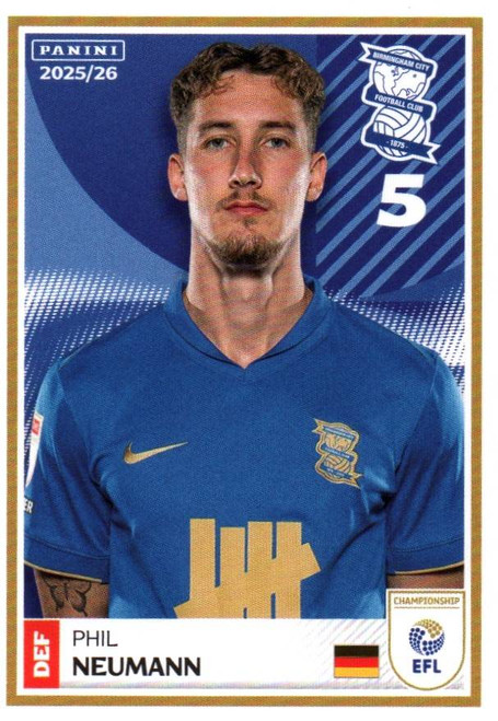 #22 Phil Neumann (Birmingham City) Panini EFL 2025/26 Sticker Collection