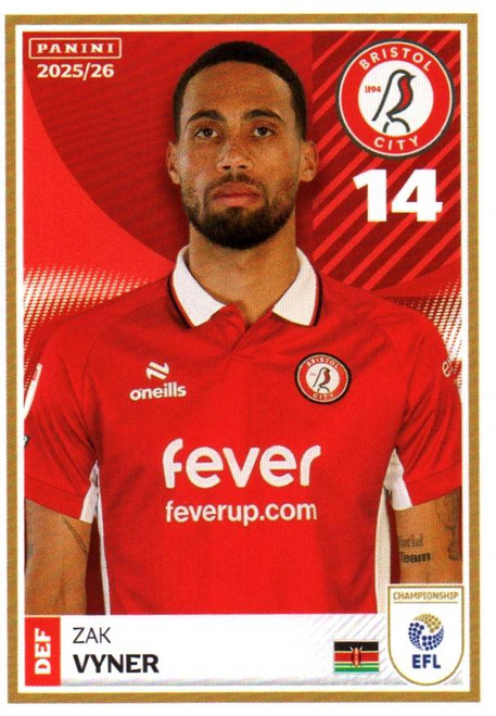 #58 Zak Vyner (Bristol City) Panini EFL 2025/26 Sticker Collection