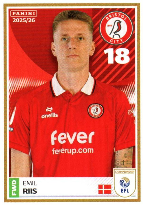 #70 Emil Riis (Bristol City) Panini EFL 2025/26 Sticker Collection