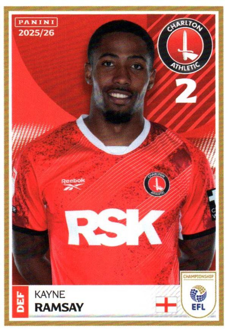 #74 Kayne Ramsay (Charlton Athletic) Panini EFL 2025/26 Sticker Collection