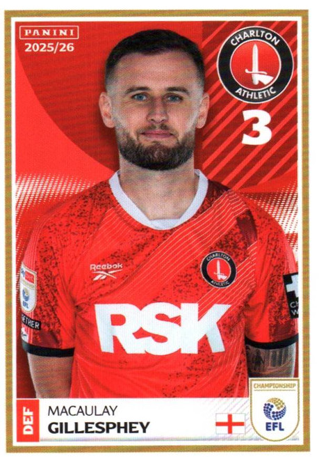#75 Macaulay Gillesphey (Charlton Athletic) Panini EFL 2025/26 Sticker Collection