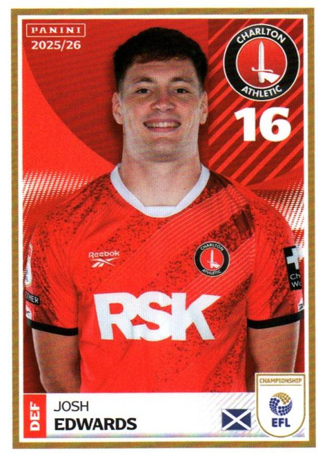 #77 Josh Edwards (Charlton Athletic) Panini EFL 2025/26 Sticker Collection