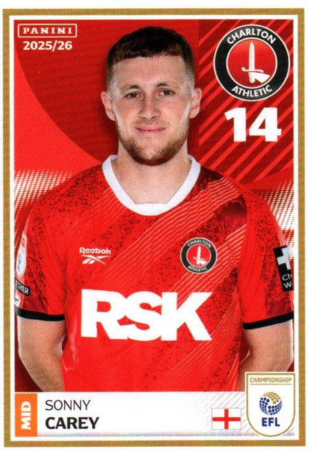 #82 Sonny Carey (Charlton Athletic) Panini EFL 2025/26 Sticker Collection