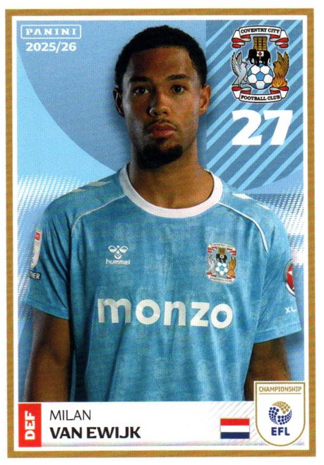 #96 Milan van Ewijk (Coventry City) Panini EFL 2025/26 Sticker Collection