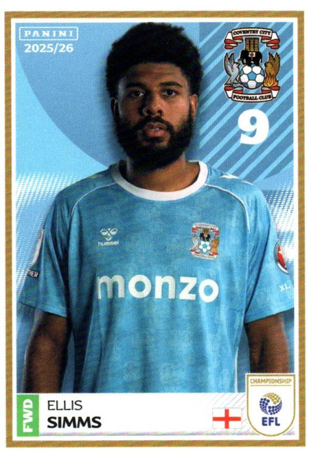 #103 Ellis Simms (Coventry City) Panini EFL 2025/26 Sticker Collection