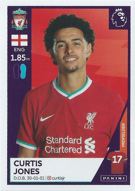 #370 Curtis Jones (Liverpool) Panini Premier League 2021 Sticker Collection