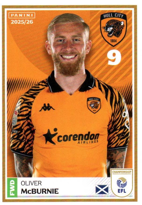 #139 Oliver McBurnie (Hull City) Panini EFL 2025/26 Sticker Collection
