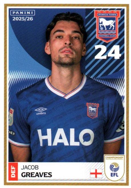 #148 Jacob Greaves (Ipswich Town) Panini EFL 2025/26 Sticker Collection