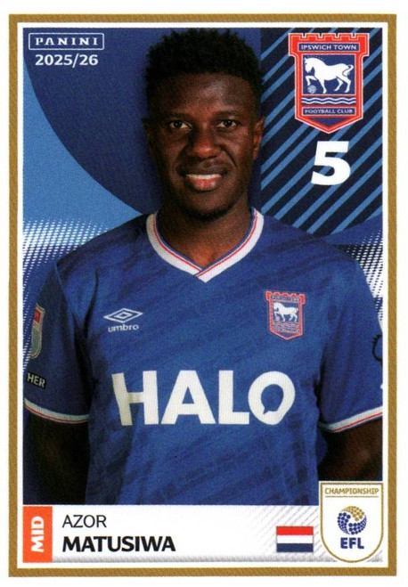 #150 Azor Matusiwa (Ipswich Town) Panini EFL 2025/26 Sticker Collection