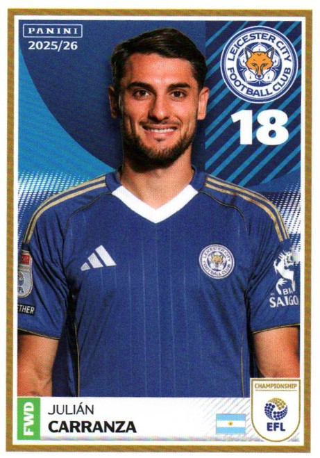 #178 Julian Carranza (Leicester City) Panini EFL 2025/26 Sticker Collection