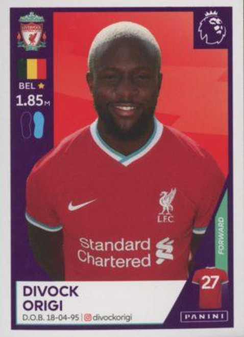#376 Divock Origi (Liverpool) Panini Premier League 2021 Sticker Collection