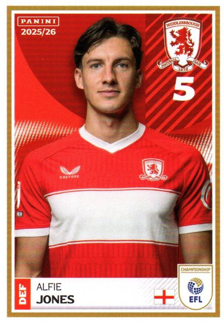 #184 Alfie Jones (Middlesbrough) Panini EFL 2025/26 Sticker Collection