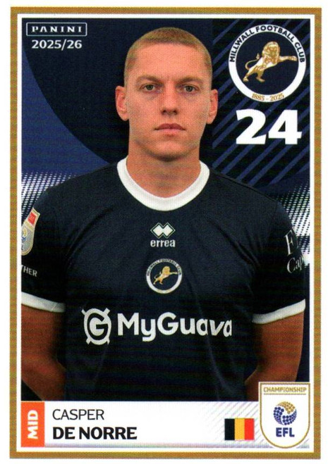 #209 Casper De Norre (Millwall) Panini EFL 2025/26 Sticker Collection