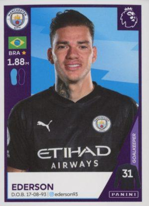 #383 Ederson (Manchester City) Panini Premier League 2021 Sticker Collection