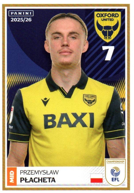 #267 Przemyslaw Placheta (Oxford United) Panini EFL 2025/26 Sticker Collection