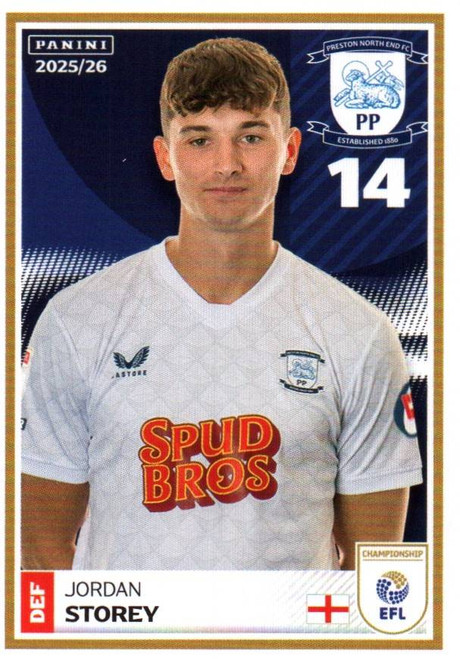 #296 Jordan Storey (Preston North End) Panini EFL 2025/26 Sticker Collection