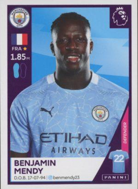#390 Benjamin Mendy (Manchester City) Panini Premier League 2021 Sticker Collection