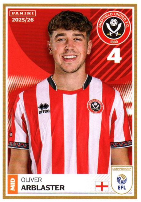 #338 Oliver Arblaster (Sheffield United) Panini EFL 2025/26 Sticker Collection