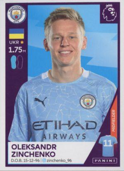 #395 Oleksandr Zinchenko (Manchester City) Panini Premier League 2021 Sticker Collection