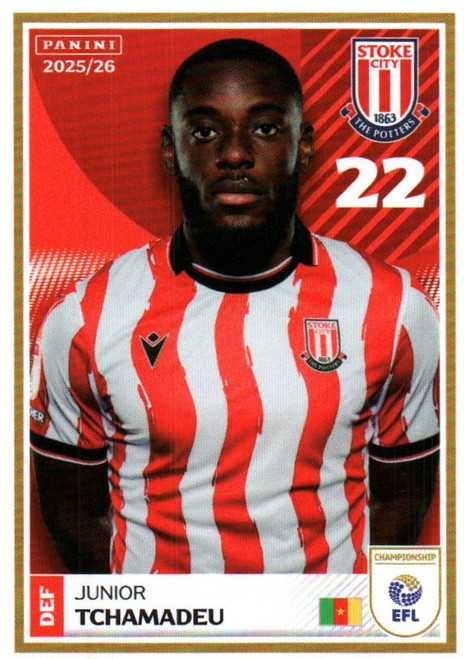 #389 Junior Tchamadeu (Stoke City) Panini EFL 2025/26 Sticker Collection