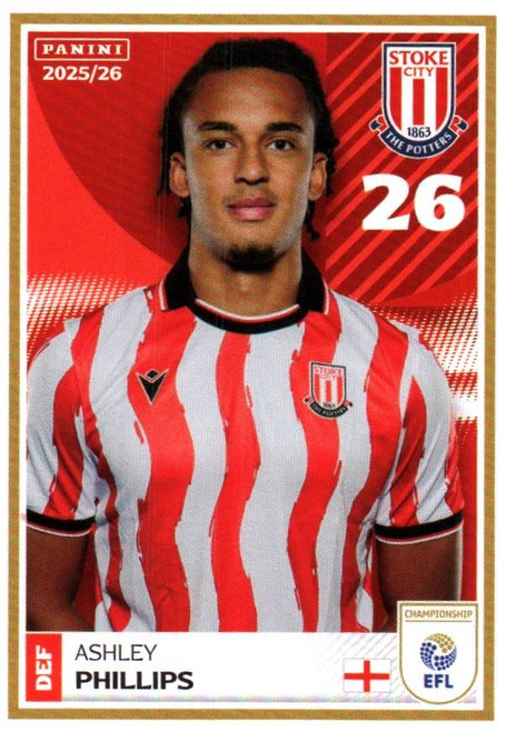 #392 Ashley Phillips (Stoke City) Panini EFL 2025/26 Sticker Collection