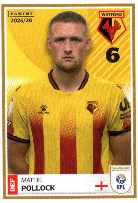 #423 Mattie Pollock (Watford) Panini EFL 2025/26 Sticker Collection