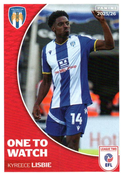 #481 Kyreece Lisbie (Colchester United) Panini EFL 2025/26 Sticker Collection ONE TO WATCH
