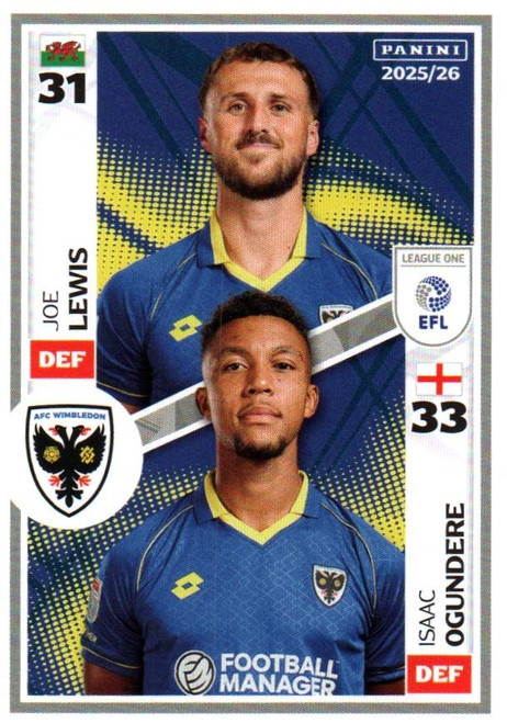 #488 Joe Lewis/ Isaac Ogundere (AFC Wimbledon) Panini EFL 2025/26 Sticker Collection