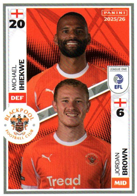 #504 Michael Ihiekwe/ Jordan Brown (Blackpool) Panini EFL 2025/26 Sticker Collection
