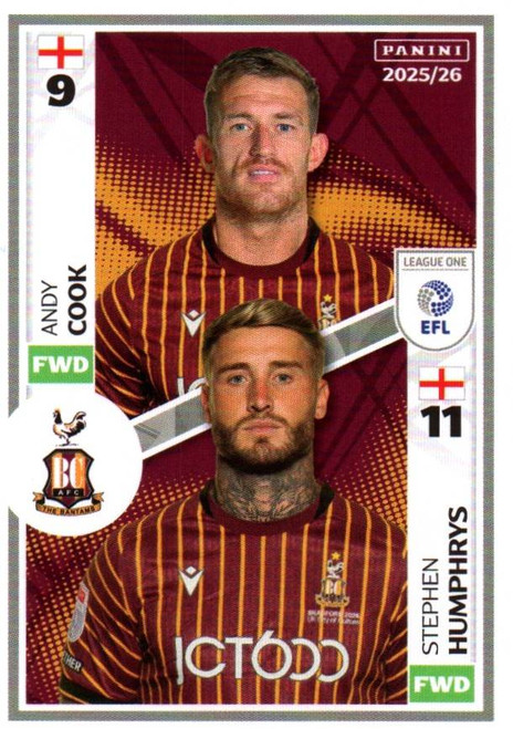 #524 Andy Cook/ Stephen Humprys (Bradford City) Panini EFL 2025/26 Sticker Collection