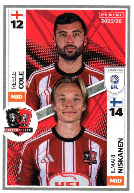 #553 Reece Cole/ Ilmari Niskanen (Exeter City) Panini EFL 2025/26 Sticker Collection