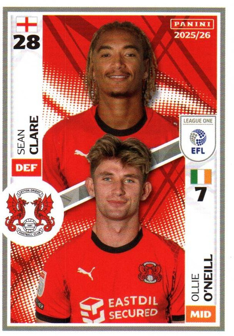 #568 Sean Clare/ Ollie O'Neill (Leyton Orient) Panini EFL 2025/26 Sticker Collection