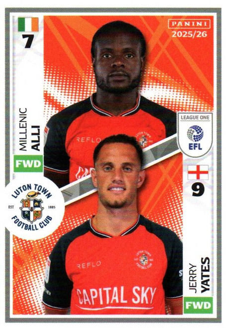 #587 Millenic Alli/ Jerry Yates (Luton Town) Panini EFL 2025/26 Sticker Collection