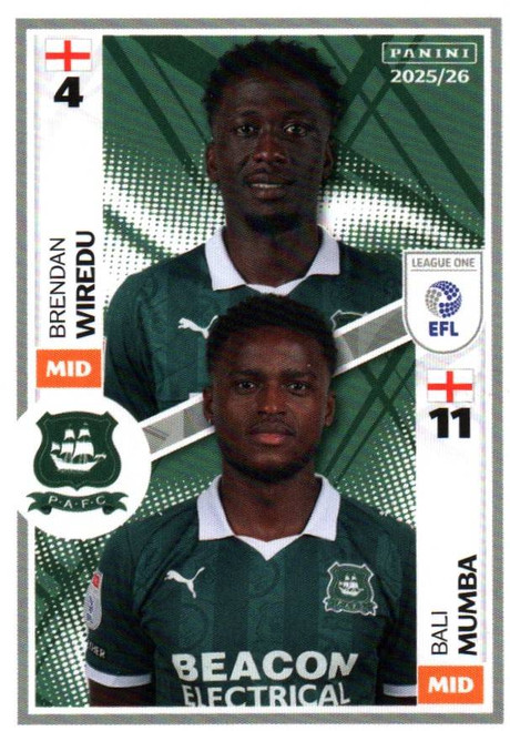 #617 Brendan Wiredu/ Bali Mumba (Plymouth Argyle) Panini EFL 2025/26 Sticker Collection
