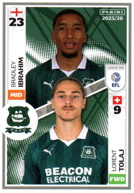 #620 Bradley Ibrahim/ Lorent Tolaj (Plymouth Argyle) Panini EFL 2025/26 Sticker Collection