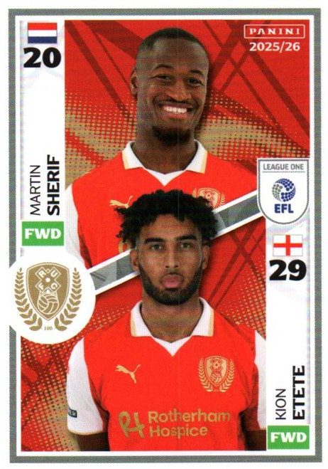 #644 Martin Sherif/ Kion Etete (Rotherham United) Panini EFL 2025/26 Sticker Collection