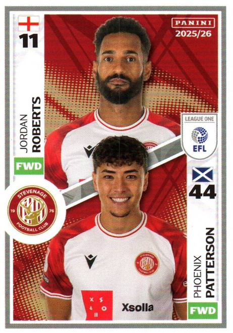 #652 Jordan Roberts/ Phoenix Patterson (Stevenage) Panini EFL 2025/26 Sticker Collection