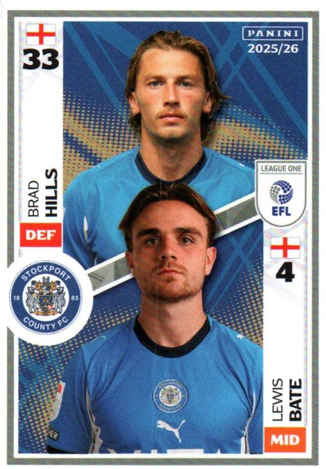 #656 Brad Hills/ Lewis Bate (Stockport County) Panini EFL 2025/26 Sticker Collection