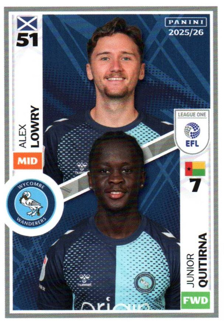 #675 Alex Lowry/ Junior Quitirna (Wycombe Wanderers) Panini EFL 2025/26 Sticker Collection
